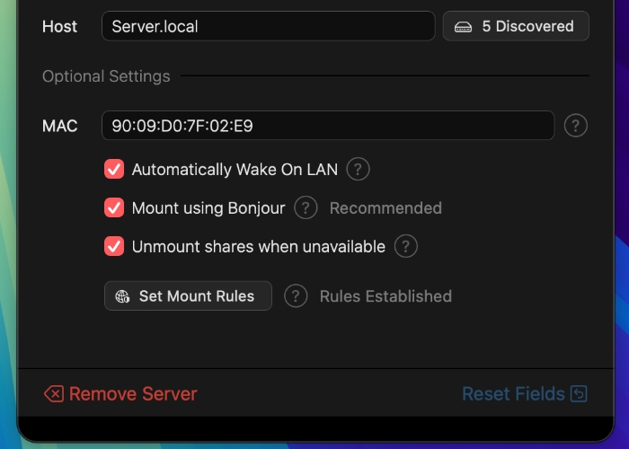 Wake On LAN and automatic mount settings