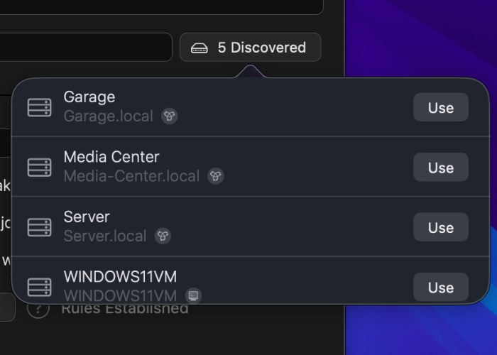 Discovered servers and network services